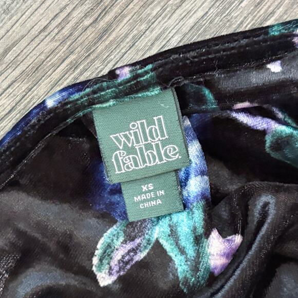 Velvet Floral Print Whimsygoth Fairy Long Sleeve Mini Dress Womens XS Wild Fable - Picture 5 of 8